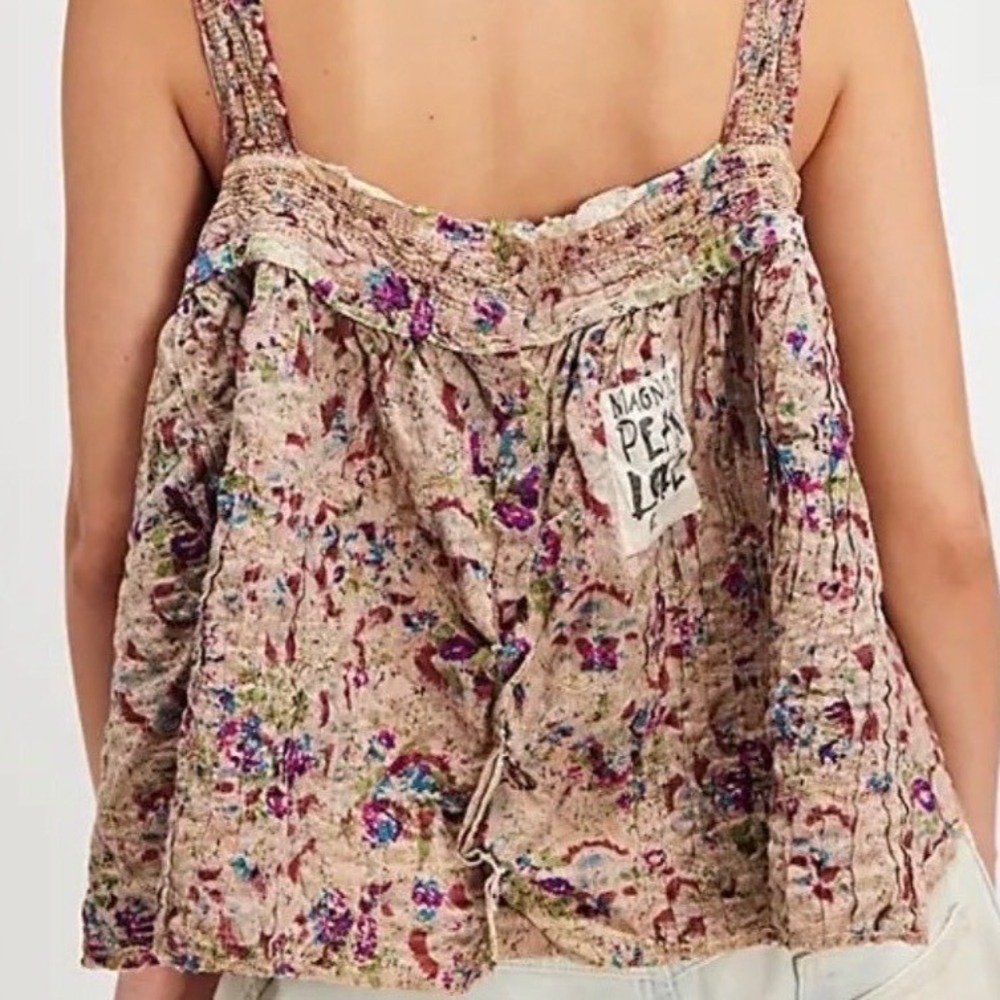 Magnolia Pearl Cotton Quilted Cropped Pink Floral Tank SOLD OUT NWT Miriam Amor‎ - Picture 6 of 9